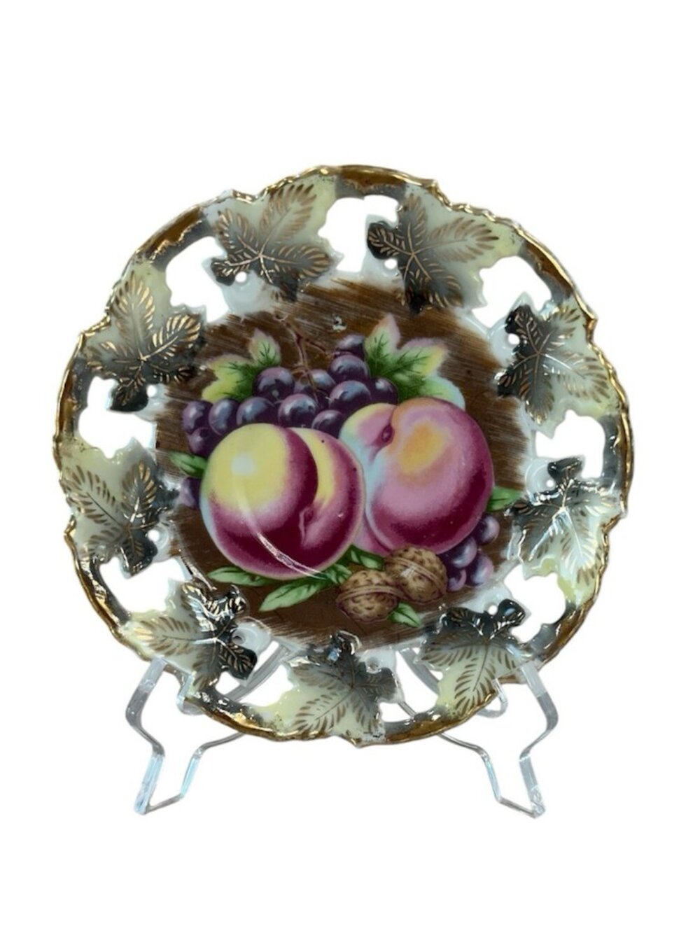 Vintage Royal Sealy China Japan Reticulated Cutout 6" Fruit Saucer Plate Gilt